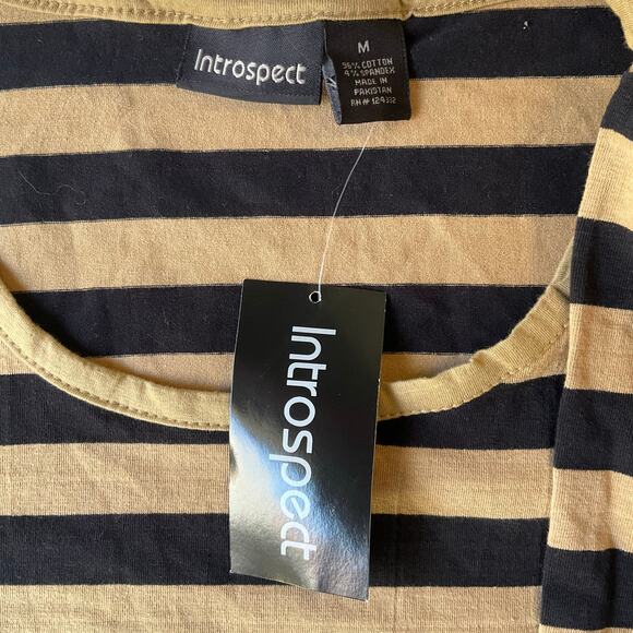 Introspect Women Dress size M Long Sleeve Stretchy Stripes Black & Beige NWT - Picture 6 of 9